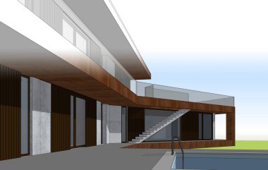 modern mimari binası 3d illüstrasyon