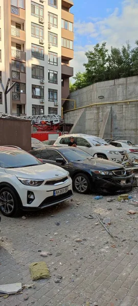 Consequências Bombardeio Por Foguetes Exército Russo Dos Edifícios Perto Estação — Fotografia de Stock