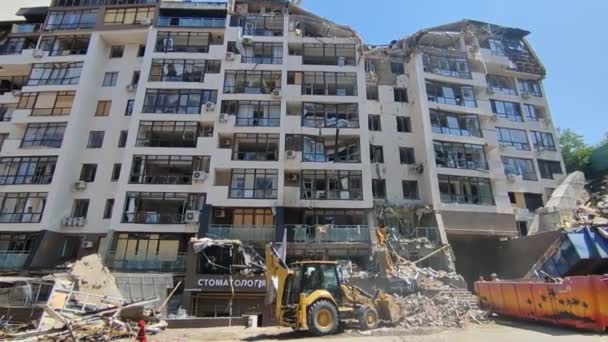 Guerra Ucrânia Edifício Apartamentos Destruído Kiev Após Ataque Mísseis Russos — Vídeo de Stock