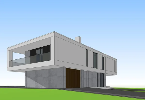 Modern House Blue Sky Illustration — Stockfoto