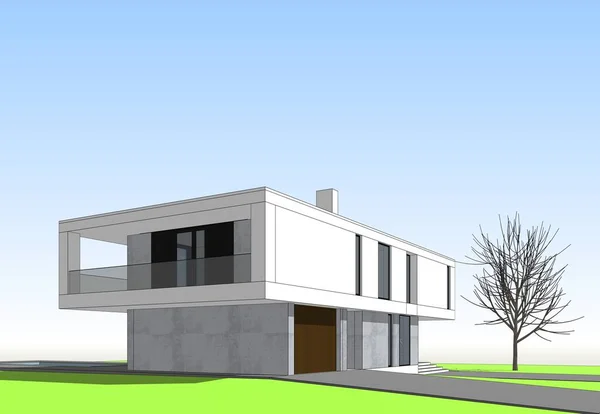 Modern House Green Grass Rendering — Photo