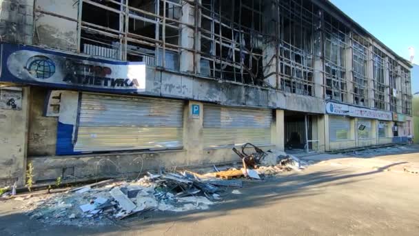 Guerra Ucrânia Destruiu Edifícios Região Kiev Após Ataque Exército Russo — Vídeo de Stock