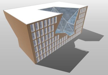 Beyaz arkaplanı olan bir binanın 3d görüntülemesi