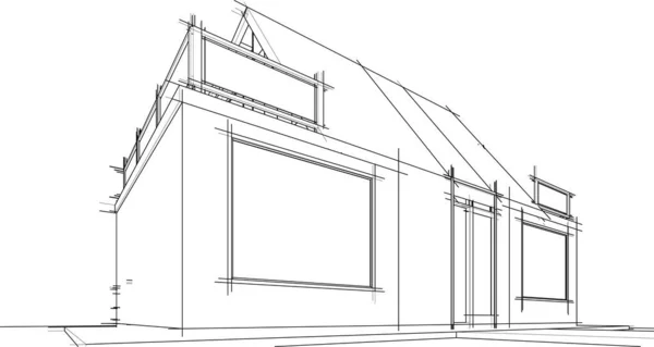 Render Dari Sketsa Arsitektur Detached House - Stok Vektor