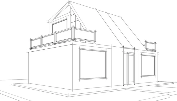 Renderizado Dibujo Arquitectónico Casa Unifamiliar — Vector de stock