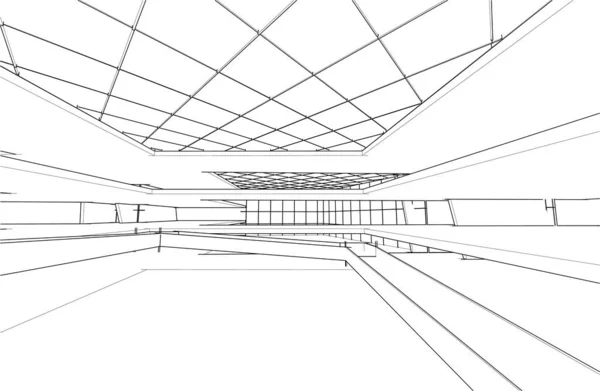 Renderizado Dibujo Arquitectónico Casa Unifamiliar — Archivo Imágenes Vectoriales