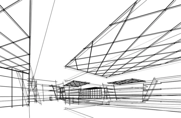 Rendering Van Architectonische Schets Vrijstaande Woning — Stockvector