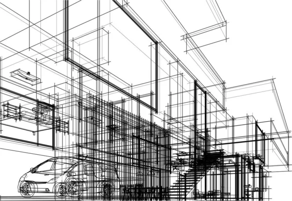 Rendu Croquis Architectural Maison Individuelle — Image vectorielle