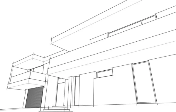 Rendering Schizzo Architettonico Casa Indipendente — Vettoriale Stock