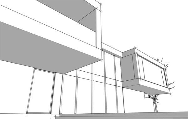 Rendu Croquis Architectural Maison Individuelle — Image vectorielle