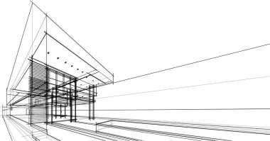 drawing lines in architectural art concept, abstract graphical technology background 