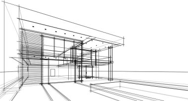 drawing lines in architectural art concept, abstract graphical technology background 