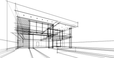 drawing lines in architectural art concept, abstract graphical technology background 