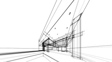 drawing lines in architectural art concept, abstract graphical technology background 