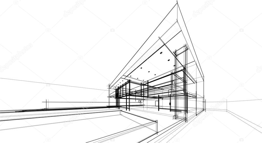 abstract sketch of modern city building, architecture concept background.