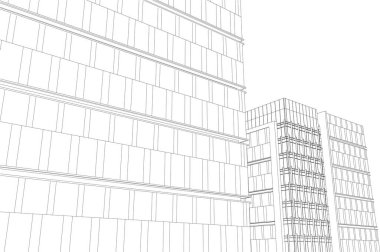 3d illustration of lined architecture buildings 