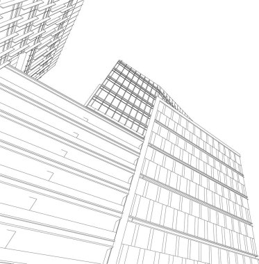 3d illustration of lined architecture buildings 