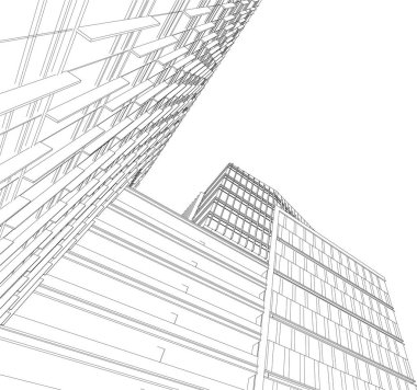 3d illustration of lined architecture buildings 