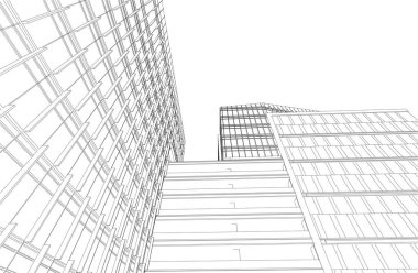 3d illustration of lined architecture buildings 
