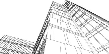 3d illustration of lined architecture buildings 