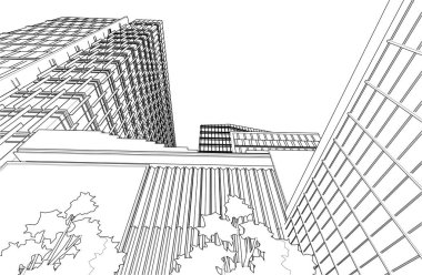 3d illustration of lined architecture buildings 
