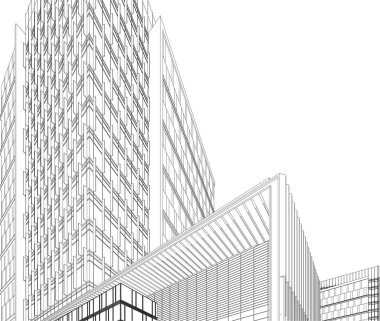 3d illustration of lined architecture buildings 
