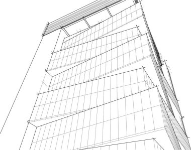 3d illustration of lined architecture buildings 