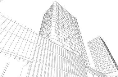 3d illustration of lined architecture buildings 