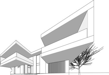 abstract sketch of modern city building, architecture concept background.