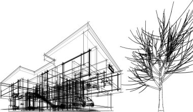 abstract sketch of modern city building, architecture concept background.