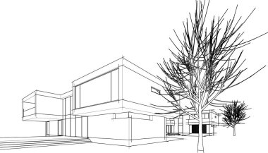 abstract sketch of modern city building, architecture concept background.