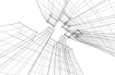 drawing lines in architectural art concept, abstract graphical technology background 