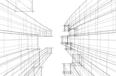 drawing lines in architectural art concept, abstract graphical technology background 