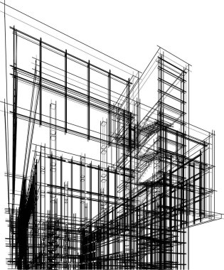 drawing lines in architectural art concept, abstract graphical technology background 