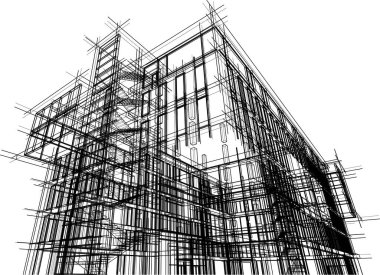 drawing lines in architectural art concept, abstract graphical technology background 