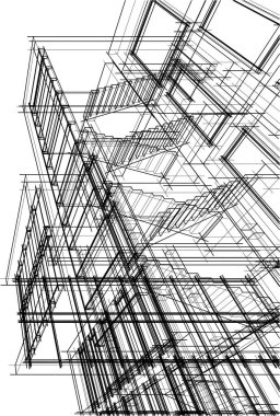 drawing lines in architectural art concept, abstract graphical technology background 