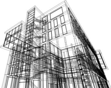 drawing lines in architectural art concept, abstract graphical technology background 