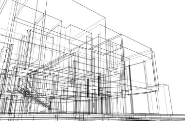 drawing lines in architectural art concept, abstract graphical technology background 