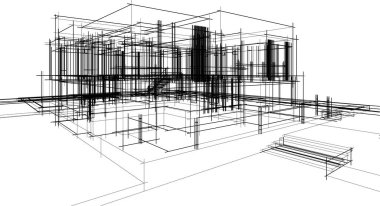 drawing lines in architectural art concept, abstract graphical technology background 