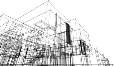 drawing lines in architectural art concept, abstract graphical technology background 