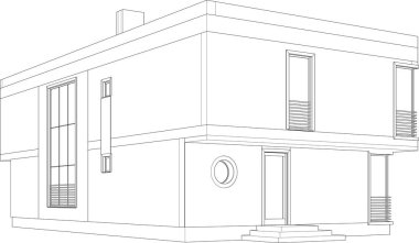 Modern geometrik mimari tasarım, 3D tasarım, gayrimenkul planı, mimari sanat, taslak çizimi.