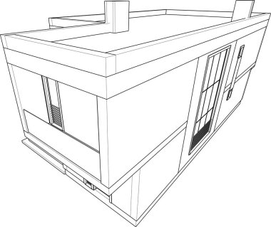 Modern geometrik mimari tasarım, 3D tasarım, gayrimenkul planı, mimari sanat, taslak çizimi.