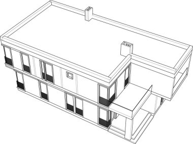 Modern geometrik mimari tasarım, 3D tasarım, gayrimenkul planı, mimari sanat, taslak çizimi.
