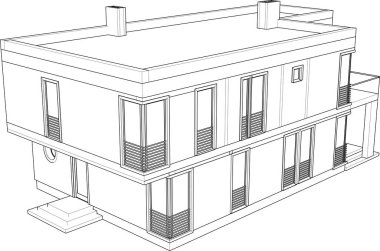 Modern geometrik mimari tasarım, 3D tasarım, gayrimenkul planı, mimari sanat, taslak çizimi.