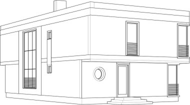 Modern geometrik mimari tasarım, 3D tasarım, gayrimenkul planı, mimari sanat, taslak çizimi.
