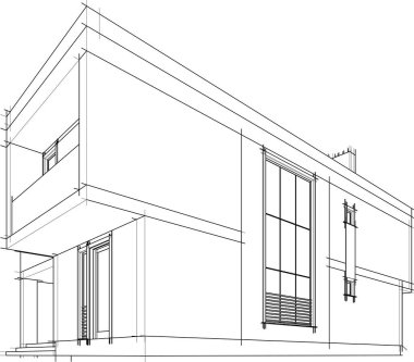 Modern geometrik mimari tasarım, 3D tasarım, gayrimenkul planı, mimari sanat, taslak çizimi.