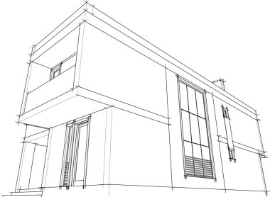 Modern geometrik mimari tasarım, 3D tasarım, gayrimenkul planı, mimari sanat, taslak çizimi.