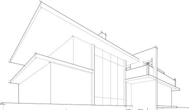 Modern geometrik mimari tasarım, 3D tasarım, gayrimenkul planı, mimari sanat, taslak çizimi.