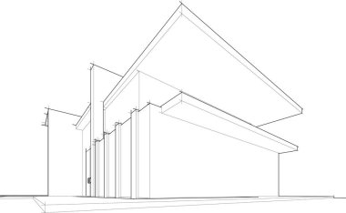 Modern geometrik mimari tasarım, 3D tasarım, gayrimenkul planı, mimari sanat, taslak çizimi.