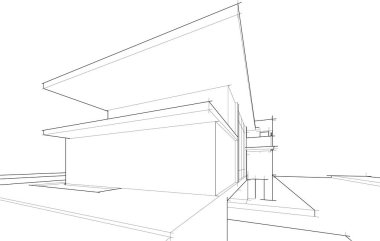 Modern geometrik mimari tasarım, 3D tasarım, gayrimenkul planı, mimari sanat, taslak çizimi.